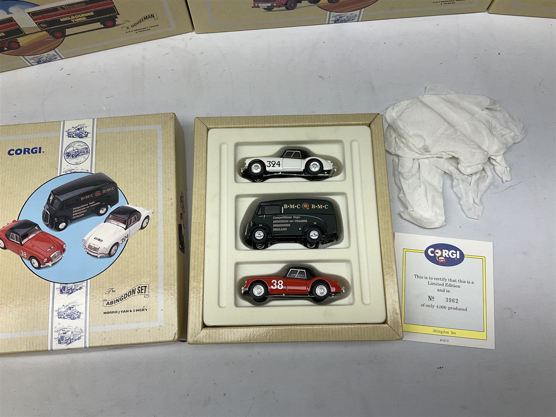 Corgi - three limited edition Classic Commercials nos.97891, 97892 and 97893; Classic Sports Cars no.97695; five various Eddie Stobart vehicles nos.11601, 97369, 11001, 31701 and 19306; and Classics Bedford O Series Pantechnicon; all boxed (10)