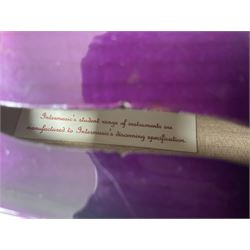 Intermusic 3/4 violin with a violet coloured solid wood body, ebonised fingerboard and fittings, bow and hard case, length 54cm