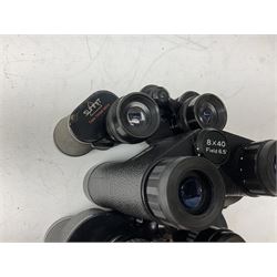 Eleven cased pairs of binoculars to include Summit 8x30,  Concord 8x40, Tasco no. 106 8x - 16x40, Chinon 10x50, Tokina 7x42 Field, Zoom 6x- 12x32 etc