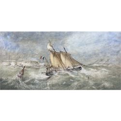 Edward Duncan (British 1803-1882): 'French Boats in a Squall', watercolour with scratching out signed and dated 1865, titled on label verso 22cm x 46cm 