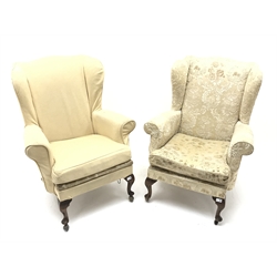  Two wingback armchairs, cabriole legs, W85cm  