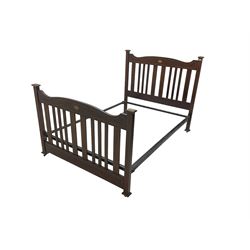 Edwardian inlaid mahogany double bedstead, headboard cresting rail with satinwood inlay shell and satinwood and ebony stringing