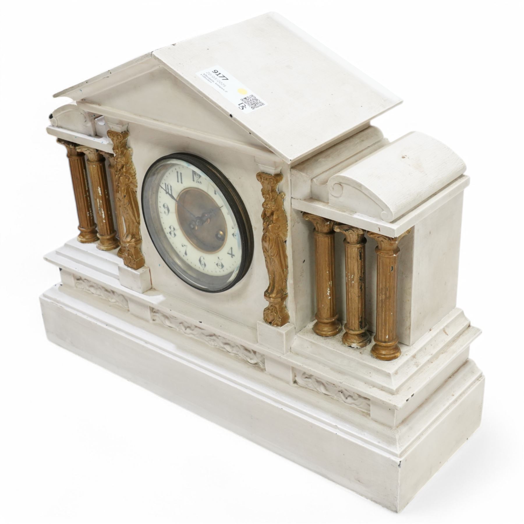 Victorian painted slate case mantle clock