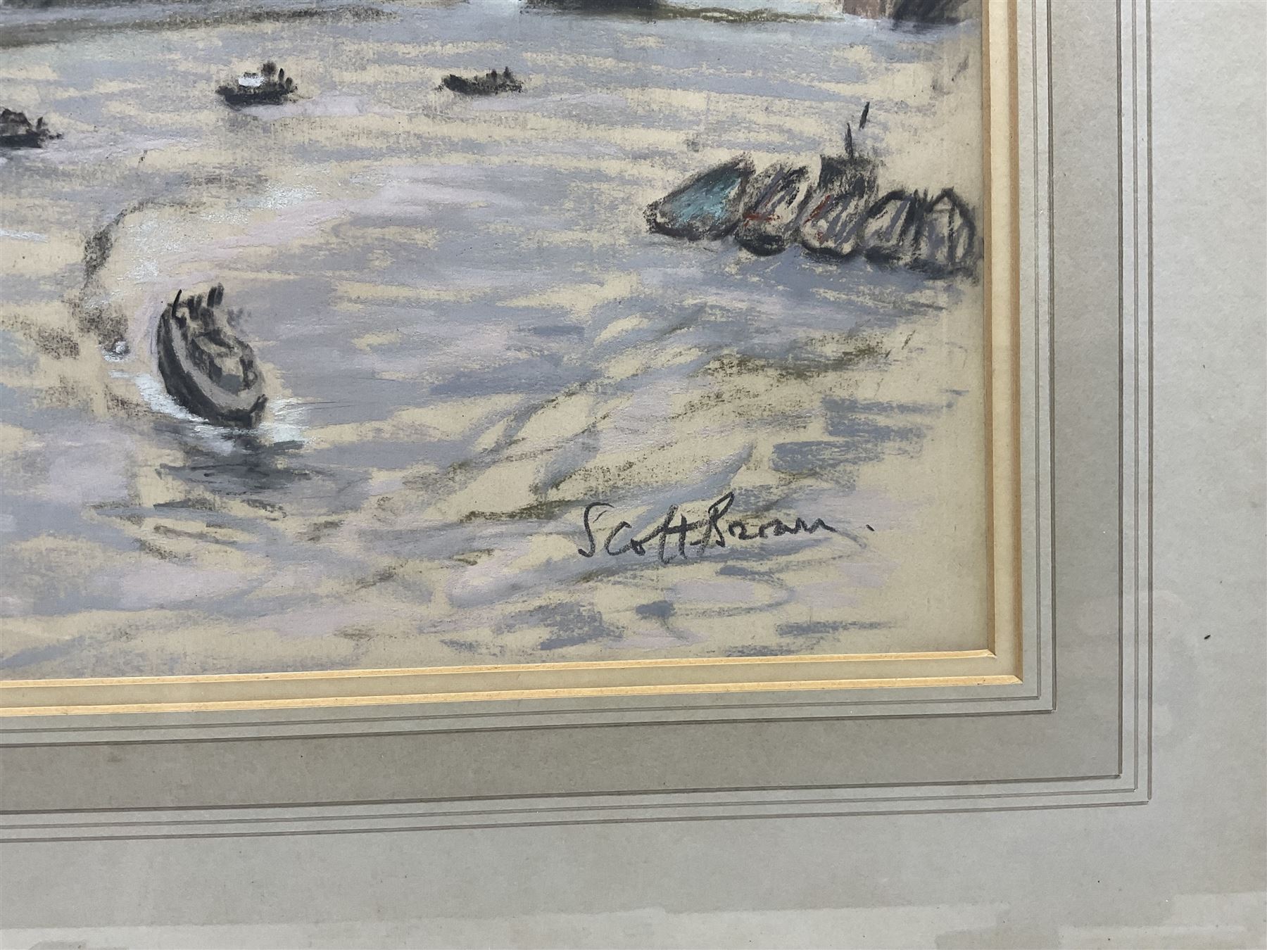 Walter Graham Scott-Brown (British 1887-1987): View Across the Thames, pastel signed in pencil 36cm x 54cm