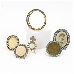 Six micro mosaic picture frames, all decorated with flowers with blue and green boarders 
