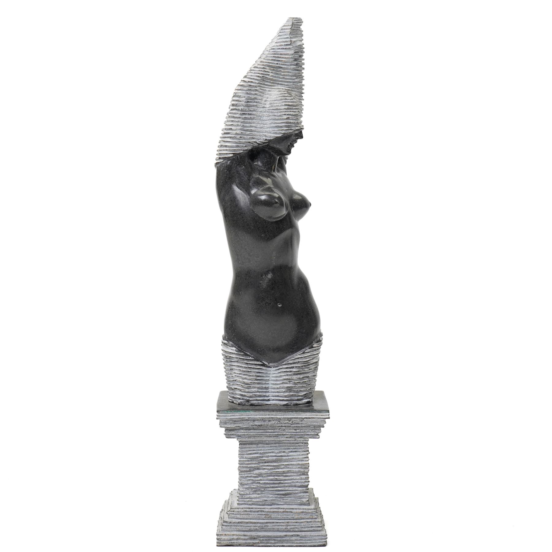 Contemporary marble study of a female nude, on integral carved pedestal base, H42cm 