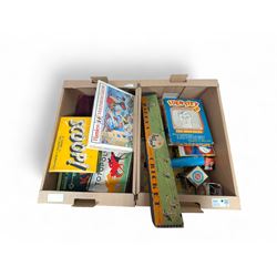 Collection of boxed vintage board games, including Balyna Cricket, Identity Kit, Gyroscopes, Waddingtons Scoop, etc