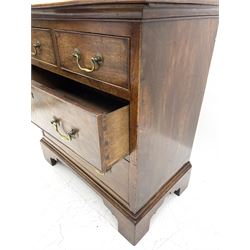 Small Georgian mahogany chest, the rectangular top over cavetto moulded cornice, fitted with two short and two long cockbeaded drawers, on bracket feet