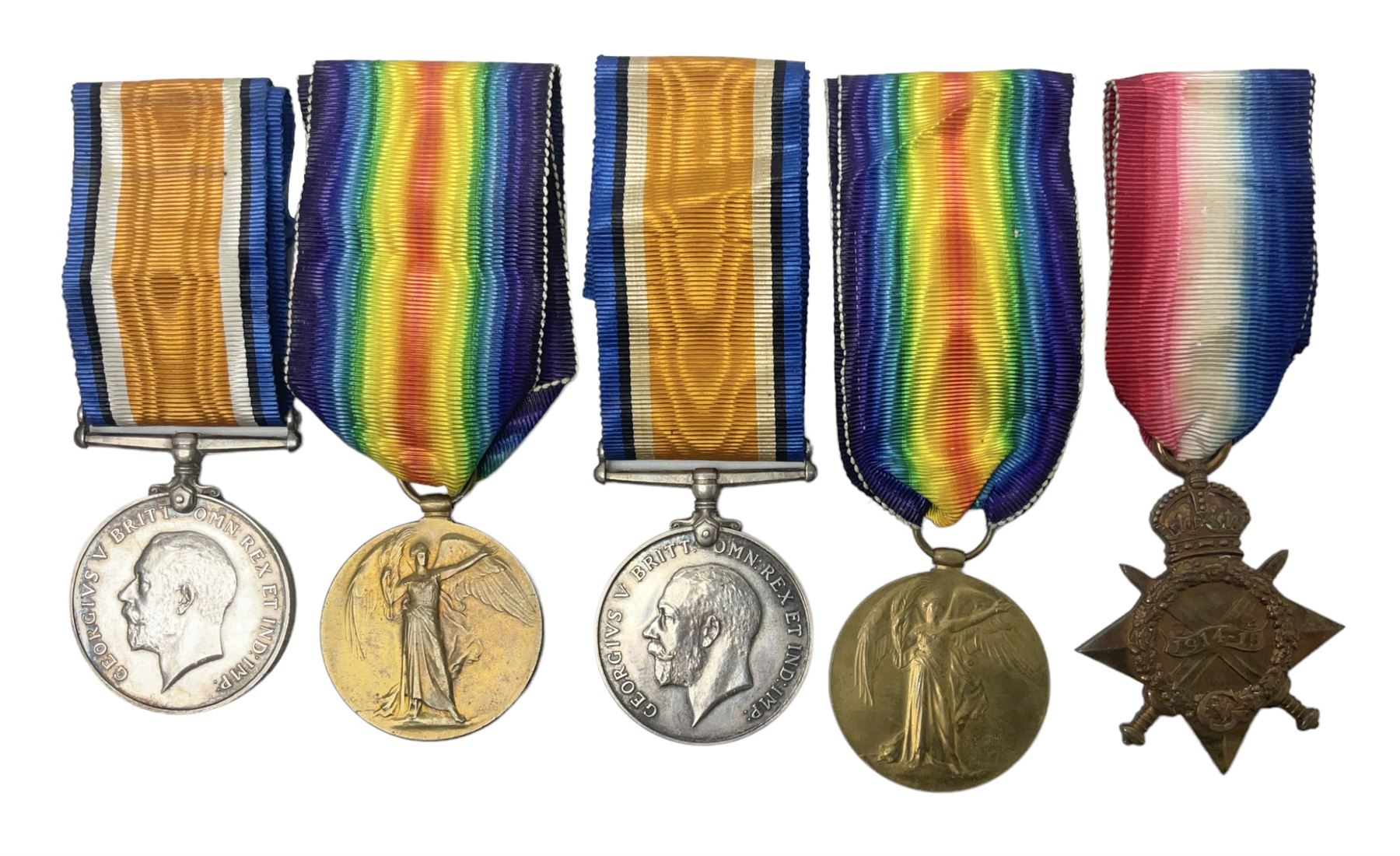 Family group of five WW1 medals for the East Yorkshire regiment comprising trio of 1914-15 Star, British War Medal and Victory medal awarded to 13-368 Pte. C. Padget; and British War Medal and Victory Medal to 201829 Pte. H.W. Padget; all with ribbons (5)