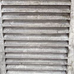 Five 19th century full height French Chateau louvre doors, pitch pine painted in cream finish, two having iron rod hinges, dimensions approx.