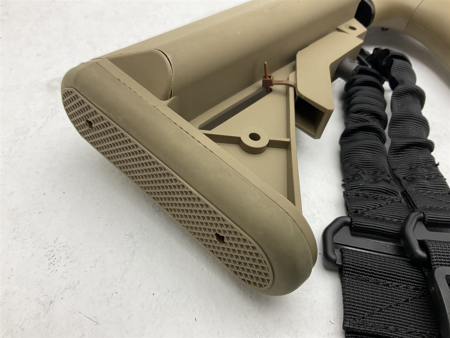 Combat Machine lithium battery powered airsoft BB rifle, 'Complete AEG Series' to fire 5mm pellets, with adjustable length stock L69cm non-extended; with six magazines, Trijicon ACOG red dot telescopic sight, battery charger etc (NO BATTERIES)