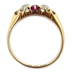  Victorian six stone diamond and ruby ring, London 1893  