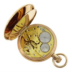 9ct gold open face keyless, 15 jewels pocket watch by J W Benson, London, white enamel dial with Roman numerals and subsidiary seconds dial, case by Dennison Watch Case Co, Birmingham 1928