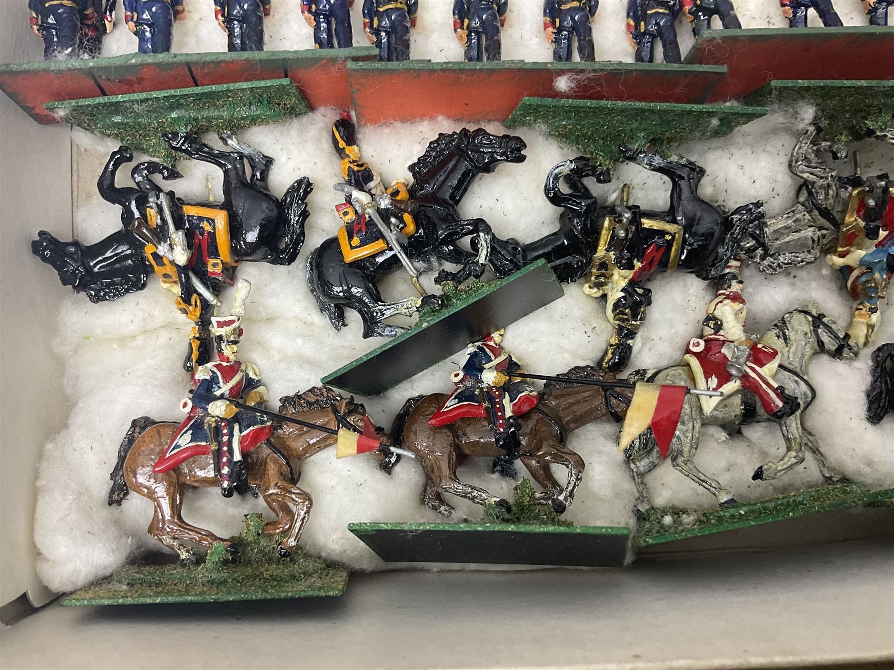 Painted metal wargame figures - over four hundred and sixty including Napoleonic, Dragoons, Line, horse-drawn and other Artillery, mounted etc; individuals and ranks of two, three and four; various scales including 20mm, 25mm etc