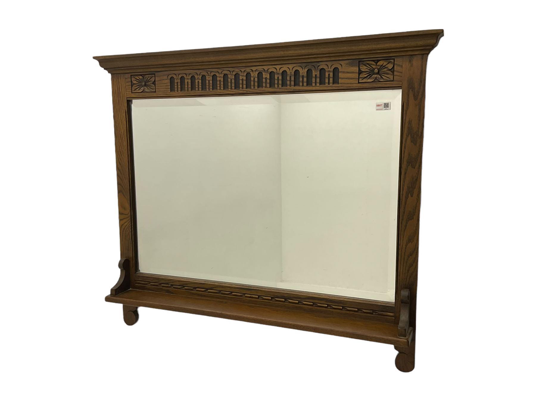 Old Charm oak wall mirror, fitted with bevelled plate Collectors