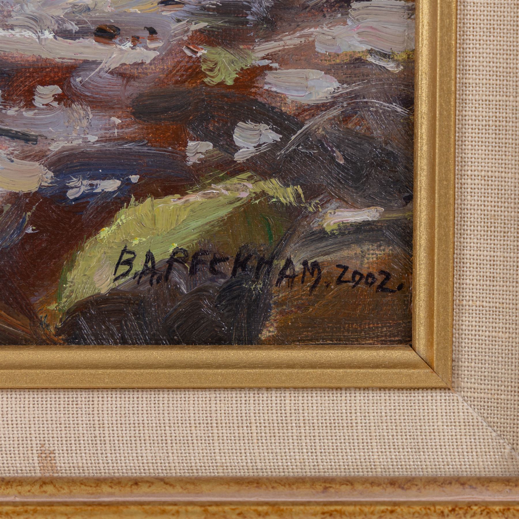 Barry Peckham (British 1945-): 'The Rising Tide - Staithes', oil on canvas board signed and dated 2002, titled verso 40cm x 50cm