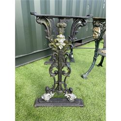 Pair of ornate cast iron table bases and one cast iron pub table base. - THIS LOT IS TO BE COLLECTED BY APPOINTMENT FROM DUGGLEBY STORAGE, GREAT HILL, EASTFIELD, SCARBOROUGH, YO11 3TX