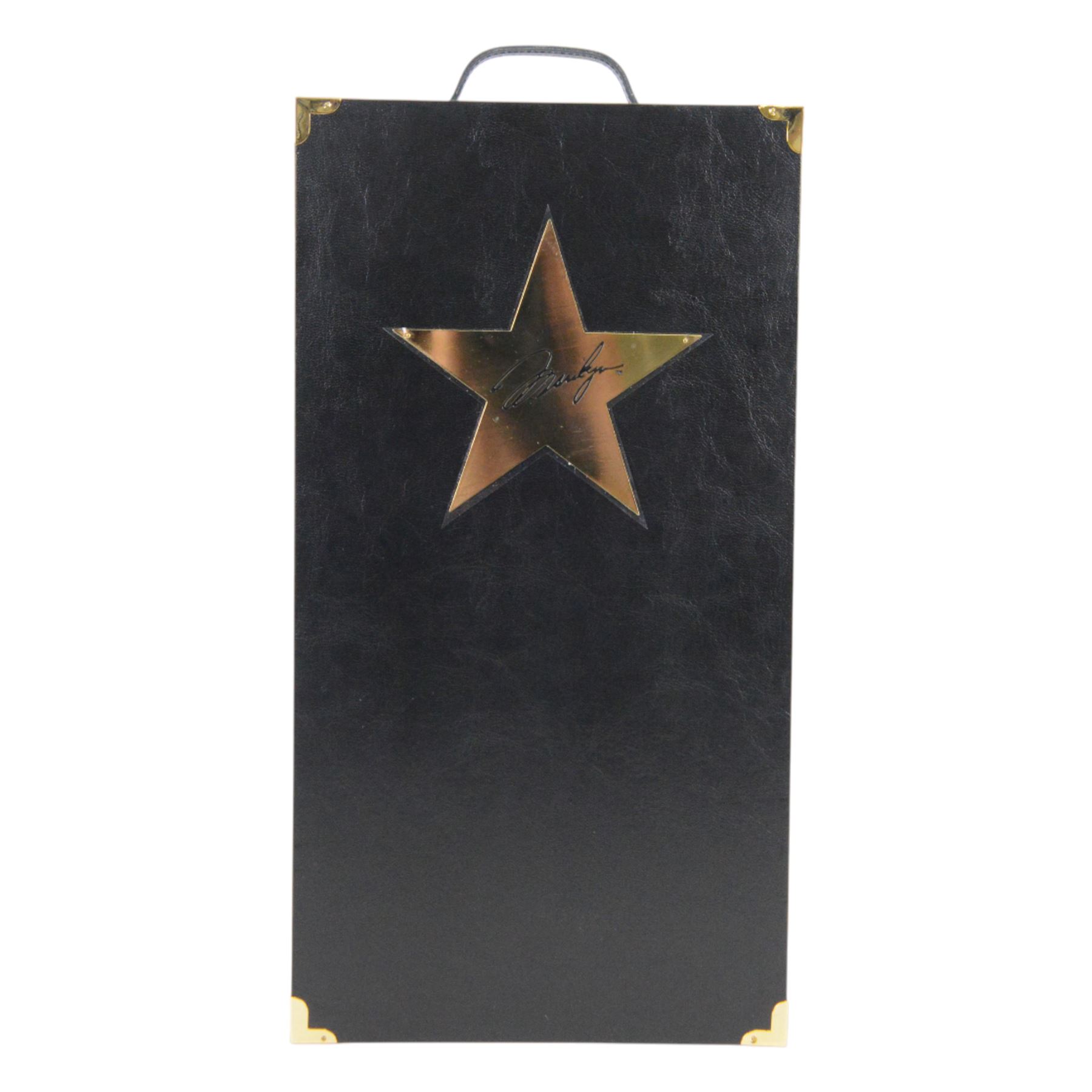 Franklin Mint Marilyn Monroe portrait doll, dressed in Gentleman Prefer Blondes pink dress, together with a wardrobe trunk and four outfits, comprising white dress from The Seven Year Itch, black dress from Some Like It Hot, red glitter dress with feather headress from The Seven Year Itch and the 'Happy Birthday Mr President' nude dress, all boxed with certificate of authenticity