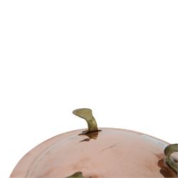 Arts and Crafts Birmingham Guild of Handicraft copper bowl, of circular form, the broad rim stamped with circles and fruiting sprigs, raised upon three cast brass feet, with impressed mark beneath The Birmingham Guild Ltd England, D30cm