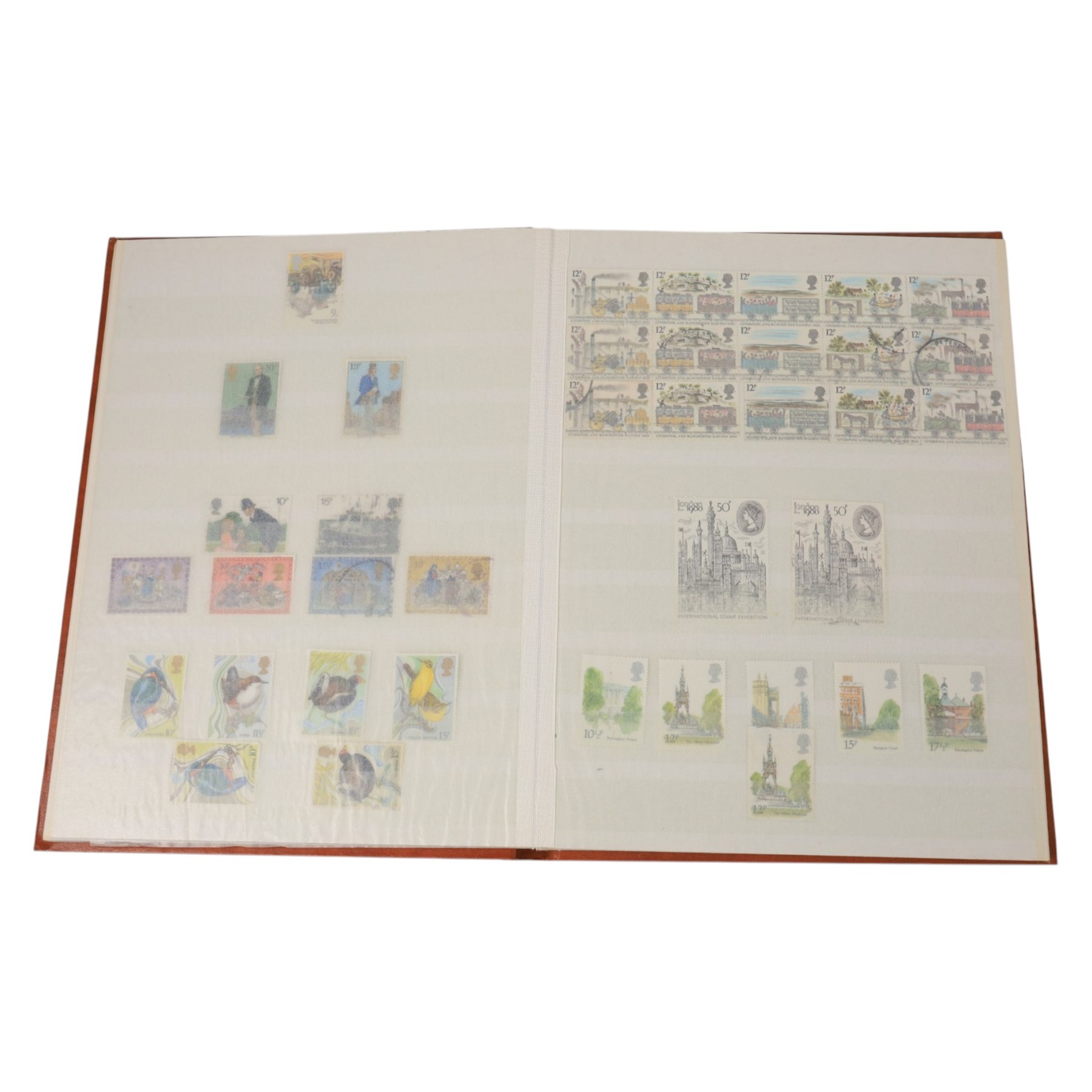 Great British stamps, including Queen Elizabeth II mint decimal stamps, face value of usable postage approximately 150 GBP, first day covers, etc, in two boxes