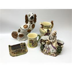 Collection of assorted items, to include Victorian figural bough pot, set of six glasses, Staffordshire spaniel, etc. 