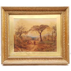 After John Linnell (British 1792-1882): 'Summer Evening', oil on card bears signature and date 1853, 29cm x 36cm