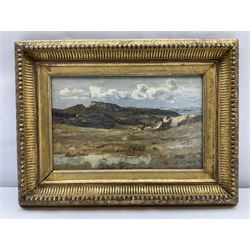 George Faulkner Wetherbee RI ROI (American 1851-1920): Upland Landscape, oil on panel signed dated 1891 and inscribed 'To my friend James E Clifton' 14cm x 23cm