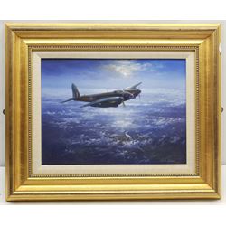 Simon W Atack (British 1957-): Mosquito Bomber in Flight, oil on board signed 29cm x 39cm