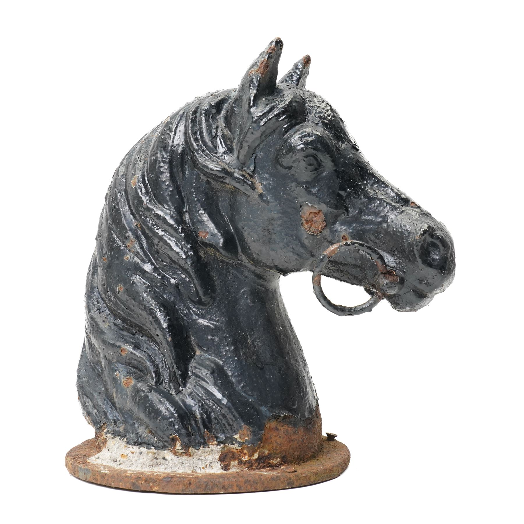  19th century cast iron and black painted horses head H27cm