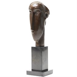 After Amedeo Modigliani (Italian 1884-1920): Head of a Young Woman, bronze on stepped marb...