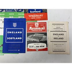 Fourteen football programmes for International matches 1949-66 including England v Ireland Youth International at Boothferry Park Hull May 14th 1949; eight England v Scotland at Wembley, Hampden Park, Newcastle etc; England v Portugal October 25th 1961; England v Austria May 10th 1967 etc (14)