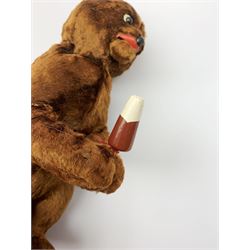 'Meabeab' Russian clockwork plush covered bear c1950s depicted standing with open mouth holding an ice lolly H9