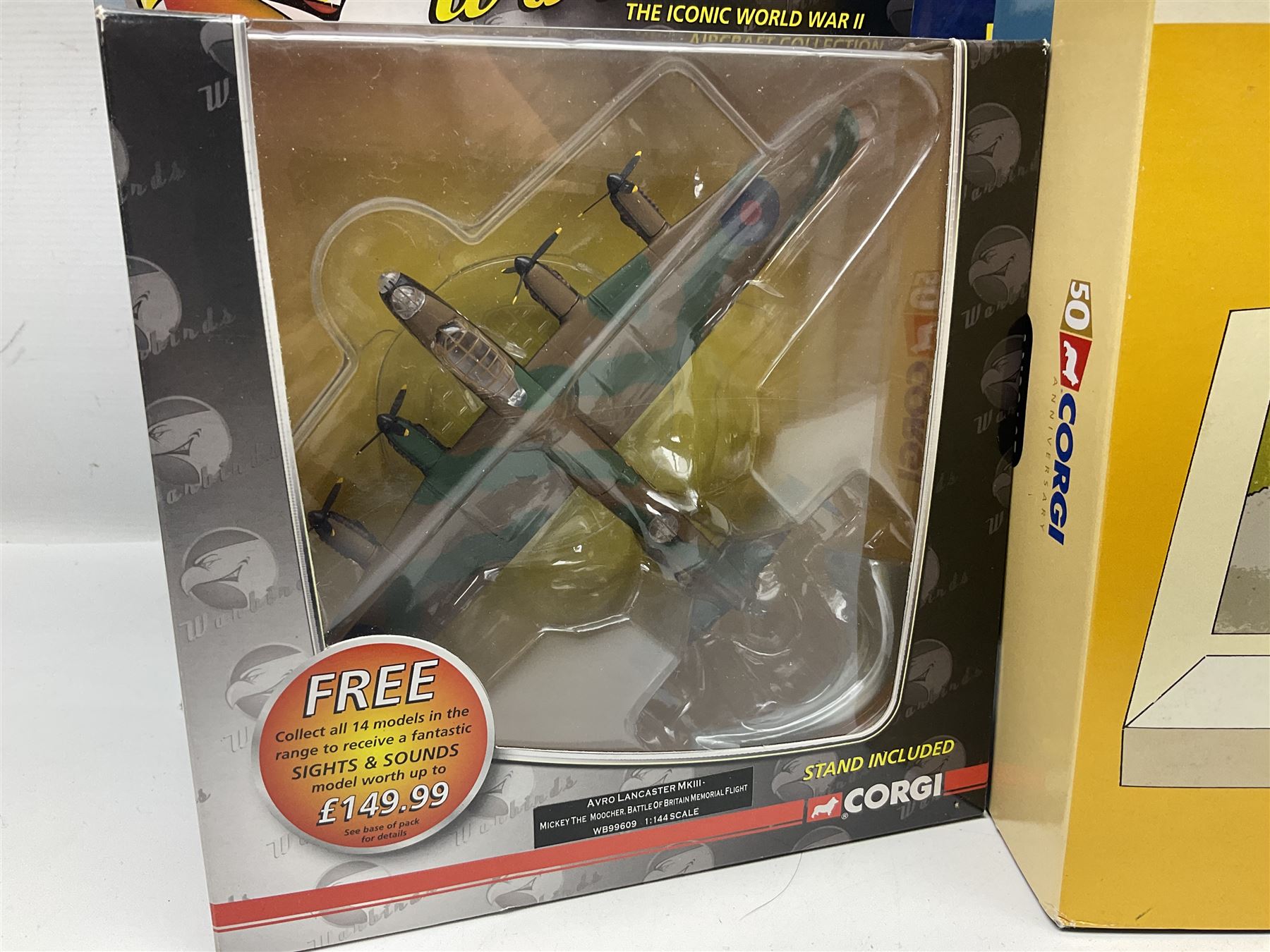 Fifteen modern die-cast models of aircraft by Corgi, Atlas Editions and Ixo including Aviation Archive, War Birds, Fighters of WWII etc; and model of an MGB Sports Car; all boxed (16)