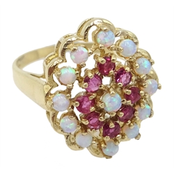  9ct gold ruby and opal cluster ring, hallmarked  
[image code: 4mc]