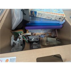 Collection of modelling equipment, kits, accessories, loose lego, including Games Workshop Warhammer 40000, military figures, etc, in four boxes, 