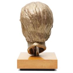 English School (20th century): Female Face Study, painted plaster indistinctly signed 'Jo' and dated '96, including wooden plinth H36cm 