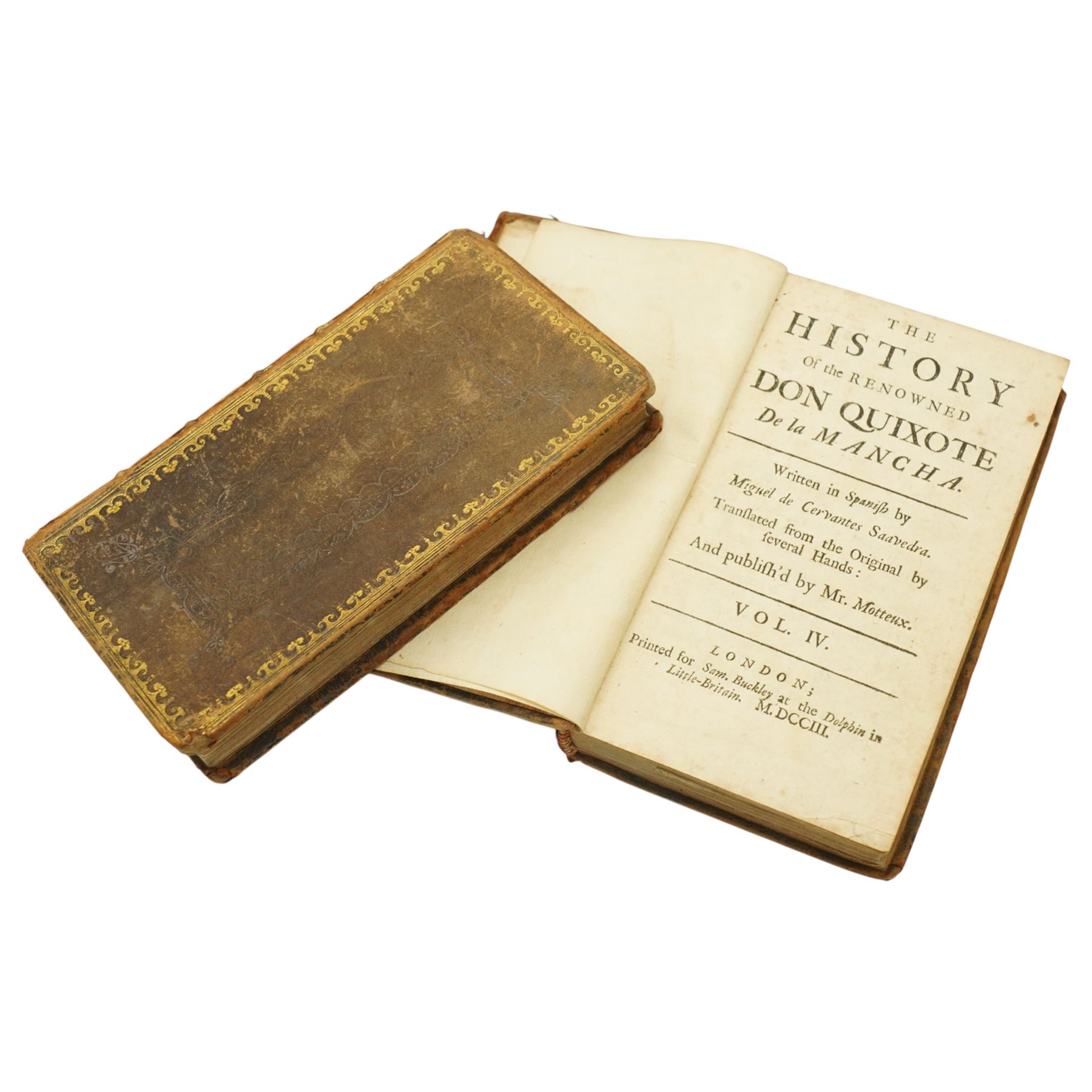 Camden, William - Camden's Britannia Newly Translated into English, published by Edmund Gibson 1695, lacking maps and five various early 18th century volumes 'Don Quixote'