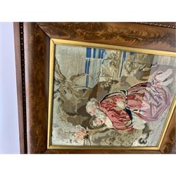FRAMES - Victorian figured mahogany frame, with egg and dart edging and a gilt slip, containing a Berlin woolwork picture depicting Abraham and Isaac, H78cm W69.5cm