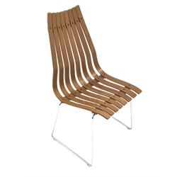 Helvetica Howe Mobler teak Skandia chair designed by Hans Brattrud, slat form on chrome base, W49cm    