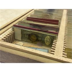 R & J Beck London microscope, model 7597, contained in fitted case, together with a boxed collection of glass microscope biological sample slides