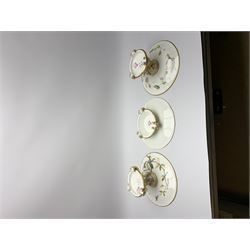 19th century Minton dessert service, comprising four comports, one tazza, and twelve plates, each hand painted with birds perched upon branches, and further detailed with insects and heightened in gilt, with printed retailers mark beneath for John Mortlock Oxford Street London, and impressed Minton mark to most, comport H13.5cm, plates D23.5cm. 
