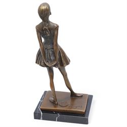 After Edgar Degas, (1834-1917), La Petite Danseuse de Quatorze Ans, small bronze figure modelled as a young female dancer, signed and with foundry mark, raised upon a rectangular base, H18.5cm