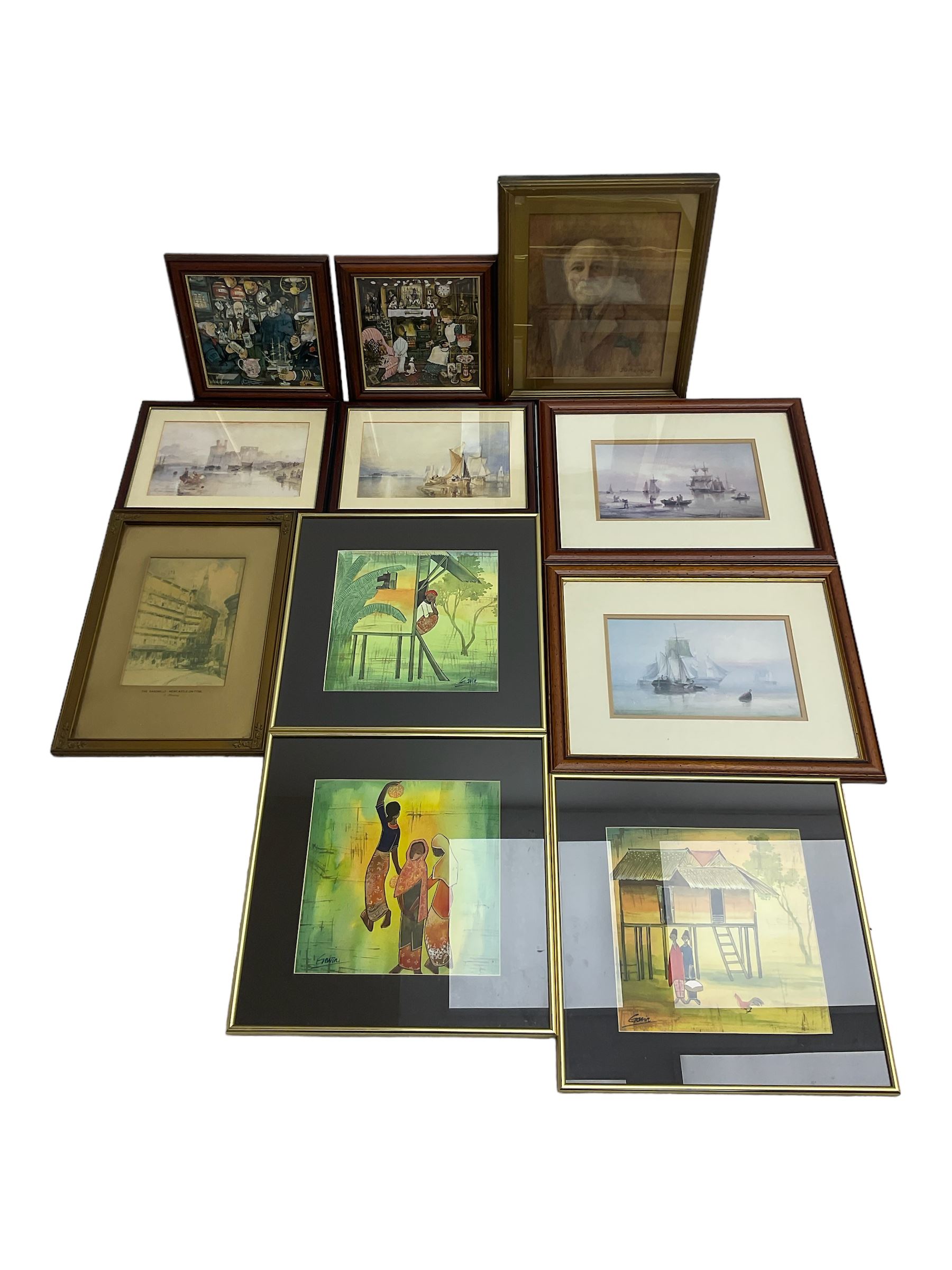 JD Mathews (Early 20th century): Portrait of a Bearded Gentleman, watercolour signed, together with three East Asian watercolours and further prints 