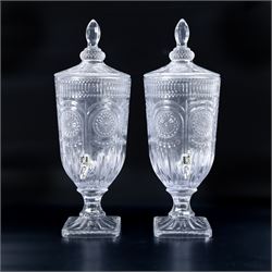 Pair glass drinks dispensers, H48cm