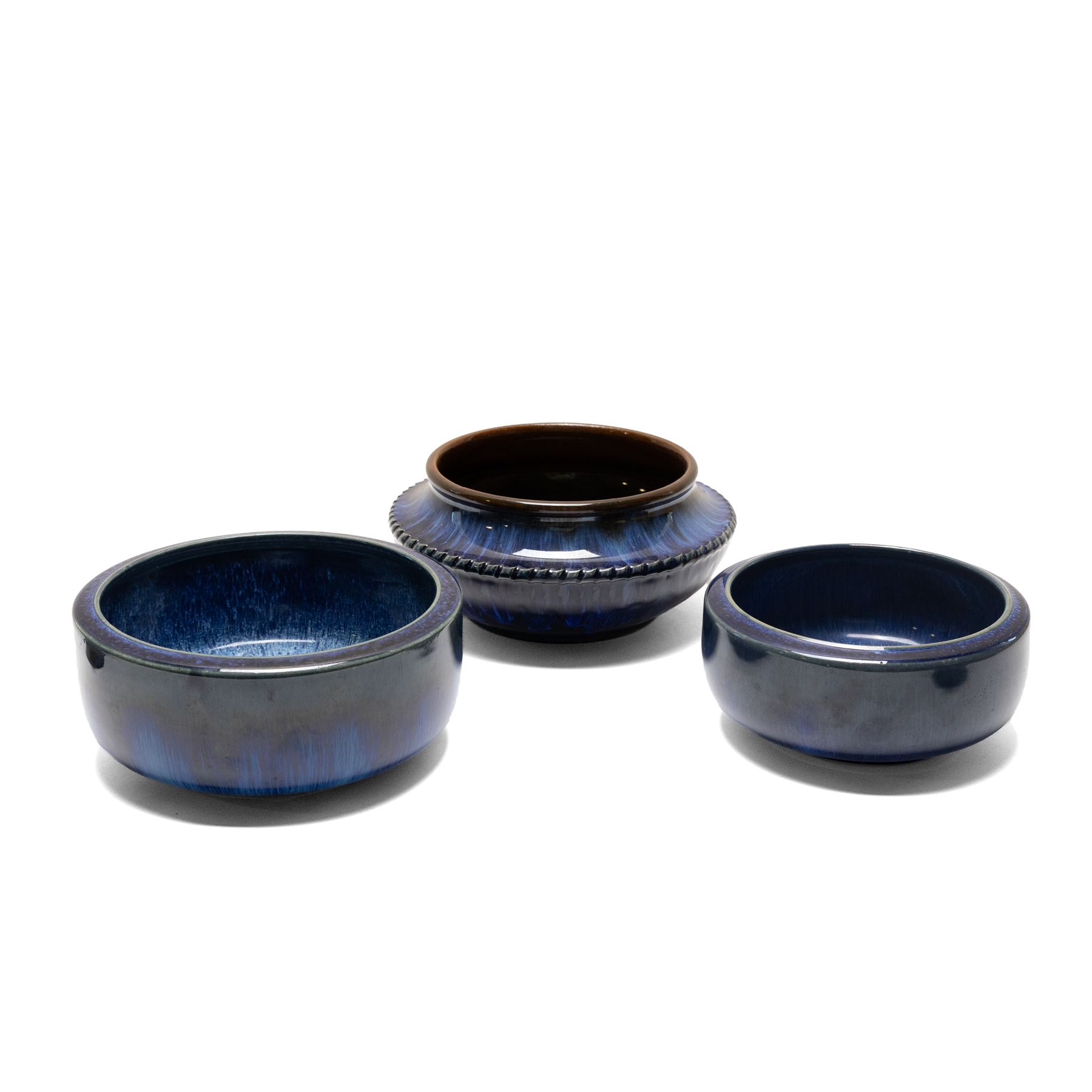 Denby Danesby ware in Electric Blue, including cylindrical vase of tapering form, Chevin jug, pair of graduating bowls etc 