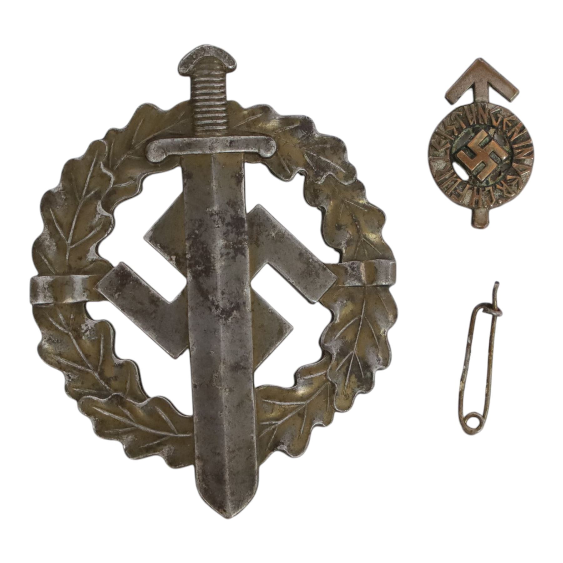 WWII Third Reich SA Sports badge, serial no 755229 by Berg & Nolte and HJ Proficiency award
