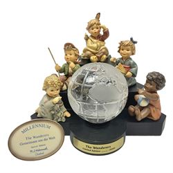 Hummel by Goebel, The Wanders collectors set, limited edition 358/2000, comprising stand, glass globe and five figures, H23cm