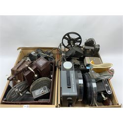 Various vintage cameras, projectors and other similar items including 'Kodatoy' universal model projector, 'AGFA Isolette II' camera, 'G.B. - Bell & Howell' 624 8mm, Chinon 7x50 field 7.1 vintage binoculars etc, in two boxes, all untested 