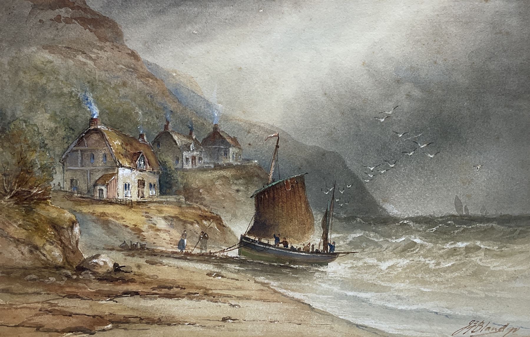 John Francis Bland (British 1857-1899): Berwick on Tweed Fishing Boats near Harbour and Waterford Fishing Boat Beached, pair watercolours signed and dated '90, 28cm x 44cm (2)