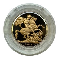 Queen Elizabeth II 2016 gold proof full sovereign coin, cased with certificate